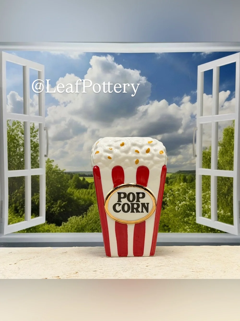 Ceramic Popcorn Bucket Planter, Vintage Style Movie Night Vase